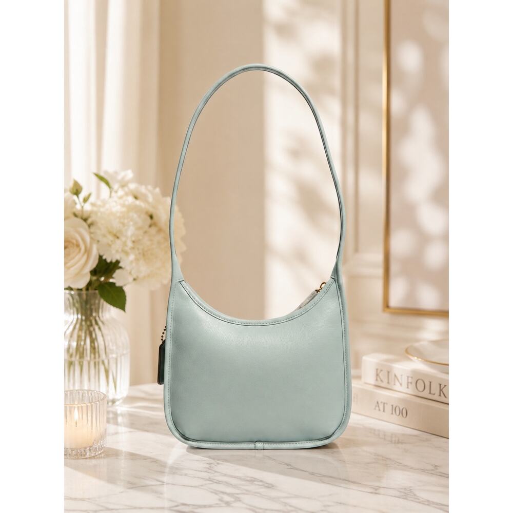 NWT Coach Ergo Curve Zip Shoulder Bag in rare Glacier Blue leather